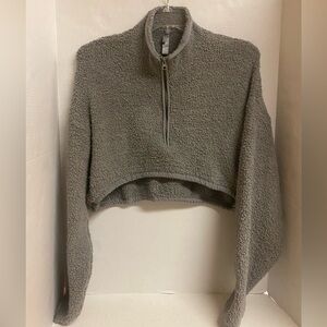 SKIMS Soft Gray Teddy Quarter Zip Cropped Pullover L/XL